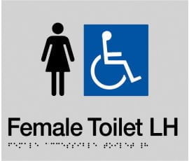 Female Accessible Toilet Left Hand Sign FDTLH-SILVER (Braille)