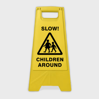 Slow Children Around A-frame Sign