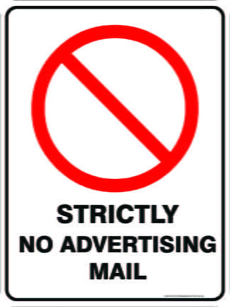 Prohibition Signs STRICTLY NO ADVERTISING MAIL