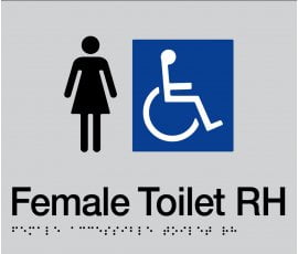 Braille Signs Female Accessible Toilet Right Hand Sign FDTRH-SILVER