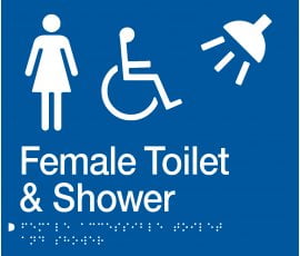 Braille Signs Female Accessible Toilet & Shower Sign FDTS-BLUE