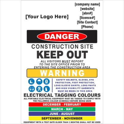 Construction Site Combination Sign - Test And Tag