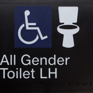All Gender Toilet Left Hand Sign Accessible White On Black (Braille)