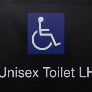 Unisex Toilet Lh White On Black (Braille)