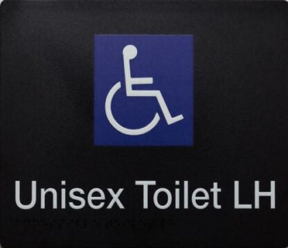 Unisex Toilet Lh White On Black (Braille)