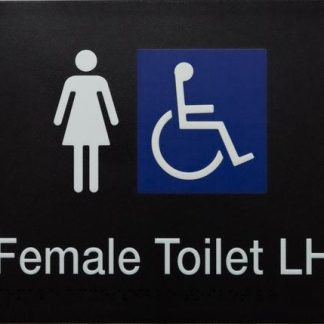 Female Toilet Lh White On Black With 2 Icons (Braille)