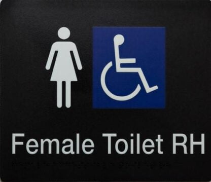 Female Toilet Rh White On Black With 2 Icons (Braille)