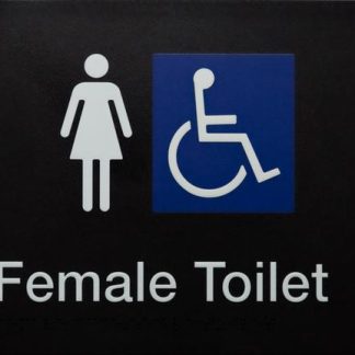 Female Toilet White On Black With Braille And Tactile Female And Wheelchair (Braille)