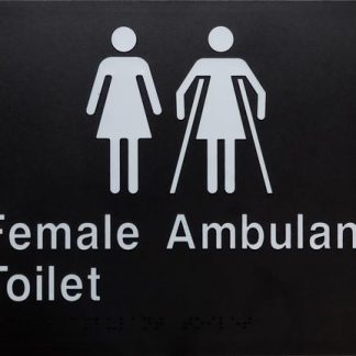 Female/ Female Ambulant Toilet White On Black 2 Icons (Braille)
