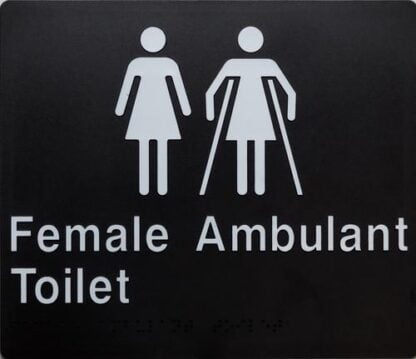 Female/ Female Ambulant Toilet White On Black 2 Icons (Braille)