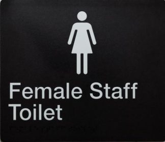 Staff Toilet White On Black Female Icon (Braille)