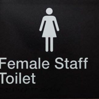 Staff Toilet White On Black Female Icon (Braille)
