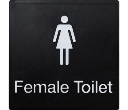 Female Toilet Sign With White On Black (Braille)