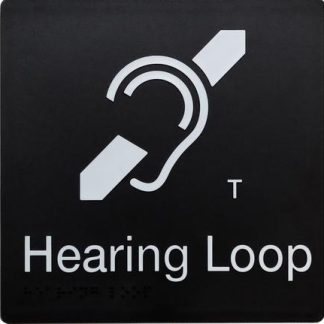Hearing Loop White On Black T Coil Icon (Braille)