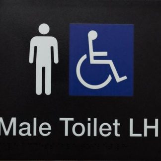 Male Toilet Lh White On Black With 2 Icons (Braille)