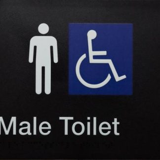 Male Toilet White On Black With 2 Icons (Braille)