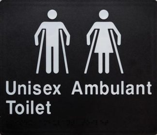 Unisex Ambulant Toilet White On Black 2 Icons (Braille)