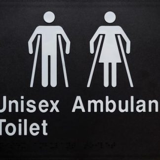 Unisex Ambulant Toilet White On Black 2 Icons (Braille)