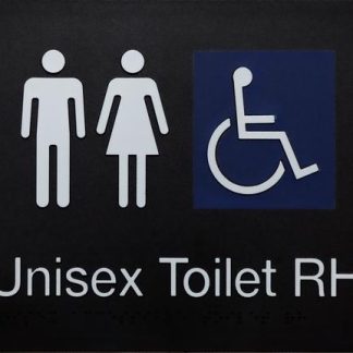 Unisex Accessible Toilet Sign Rh Transfer White On Black Sign 3 Icons (Braille)