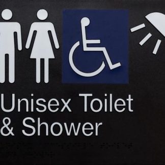 Unisex Toilet And Shower Disabled White On Black 4 Icons (Braille)