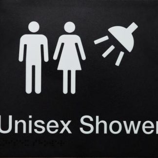 Unisex Shower White On Black 3 Tactile Icons (Braille)