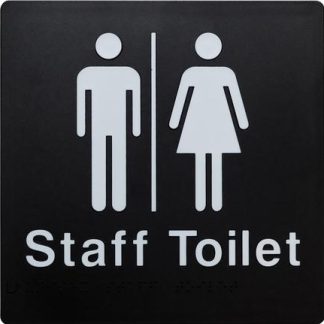 Unisex Staff Toilet White On Black 2 Icons (Braille)