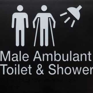 Male/ Male Ambulant & Shower Toilet White On Black 2 Icons (Braille)