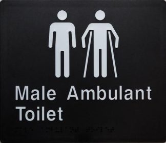 Male/male Ambulant Toilet White On Black 2 Icons (Braille)