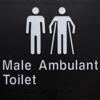 Male/male Ambulant Toilet White On Black 2 Icons (Braille)