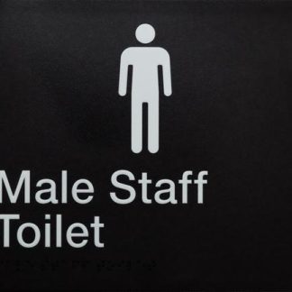 Staff Toilet Sign White On Black Male Icon (Braille)