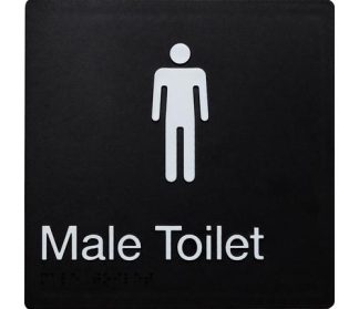Male Toilet Sign White On Black (Braille)