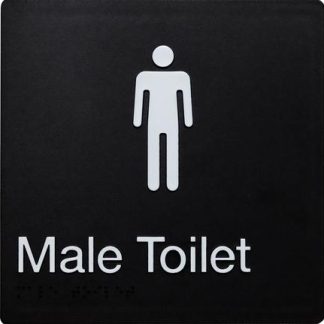 Male Toilet Sign White On Black (Braille)