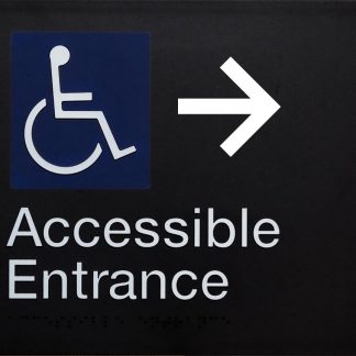 Accessible Entrance Sign Right-hand Arrow White On Black (Braille)