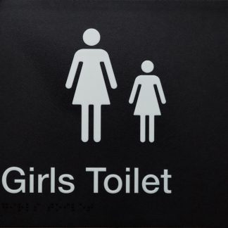 Girls Toilet Sign White On Black (Braille)