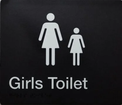 Girls Toilet Sign White On Black (Braille)