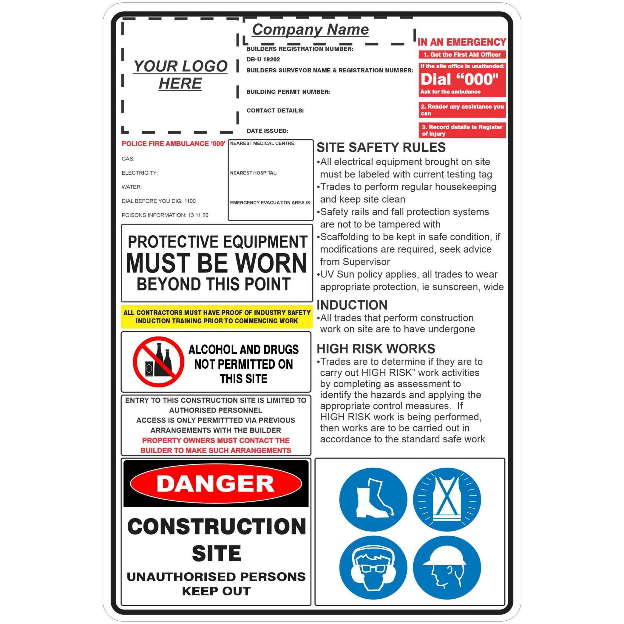 Construction Site Combination Sign (site Rules) Buy Now Discount