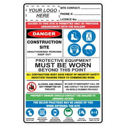 Construction Site Combination Safety Sign with Covid Rules
