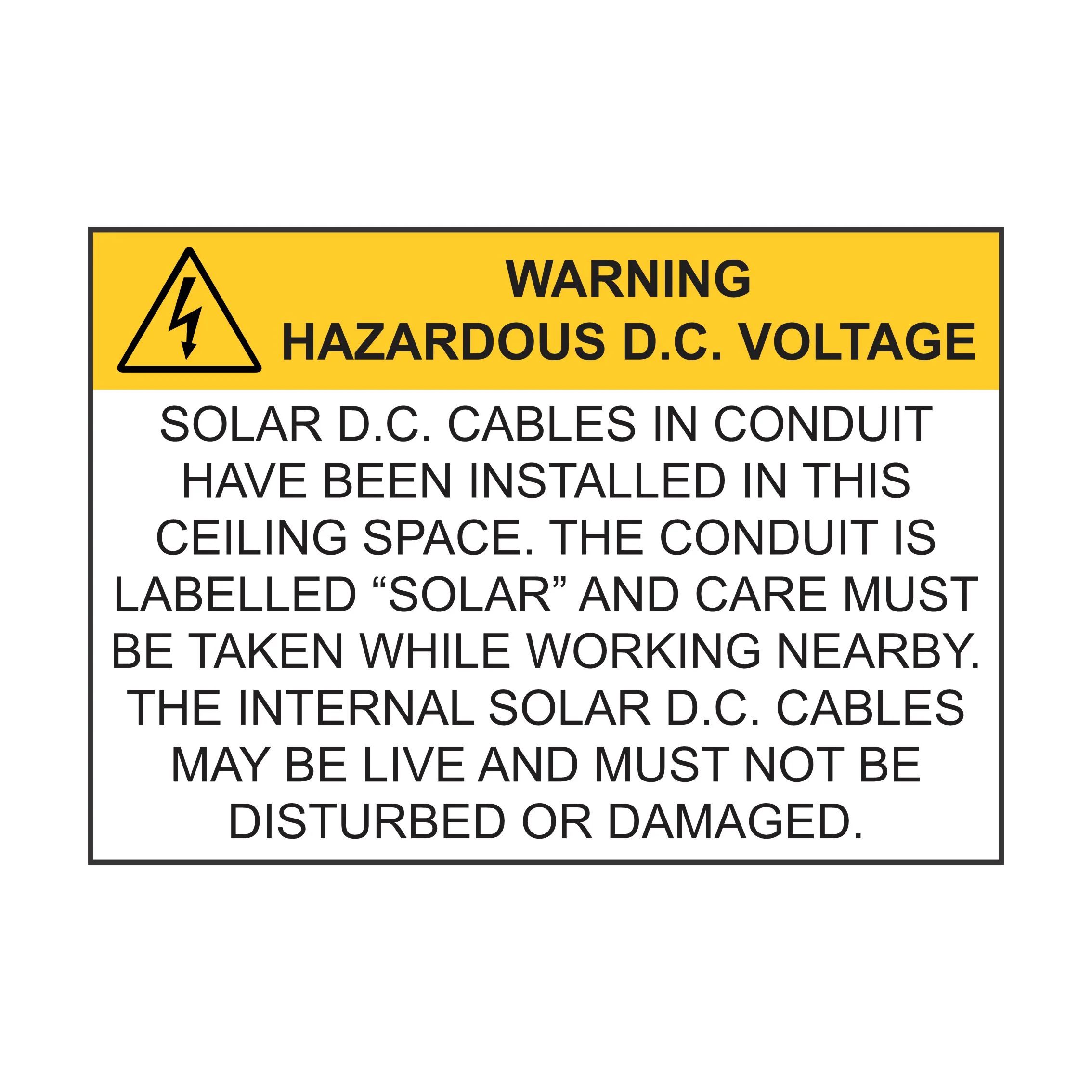 Solar D.C. Cables in Ceiling - 180mm x 125mm