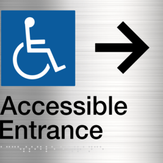 Accessible Entrance Sign (Right Arrow) Stainless Steel (Braille)