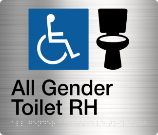 All Gender Toilet (Right Handed) Stainless Steel (Braille)