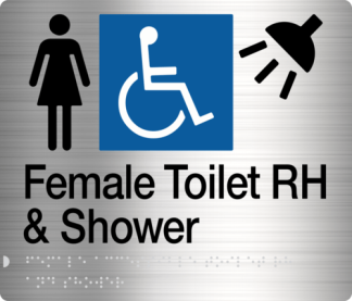 Female Disabled Toilet & Shower (Right Handed) Stainless Steel (Braille)
