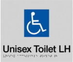 Accessible Toilet Left Hand Sign DTLH-SILVER (Braille)