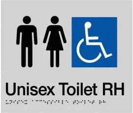 Unisex Accessible Toilet Right Hand Sign MFDTRH-SILVER (Braille)