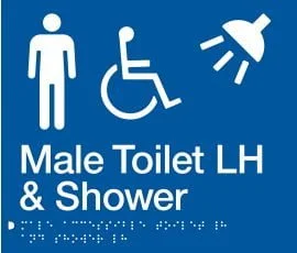 Male Accessible Toilet Left Hand & Shower Sign MDTSLH-BLUE (Braille)