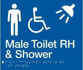 Male Accessible Toilet Right Hand & Shower Sign MDTSRH-BLUE (Braille)