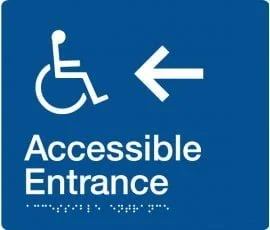Accessible Entrance Left Sign AE-LEFT-BLUE (Braille)