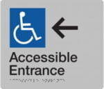 Accessible Entrance Left Sign AE-LEFT-SILVER (Braille)