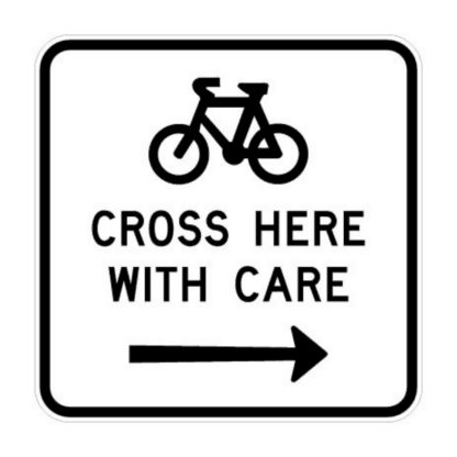 Bicycles Cross Here With Care Right (Regulatory)